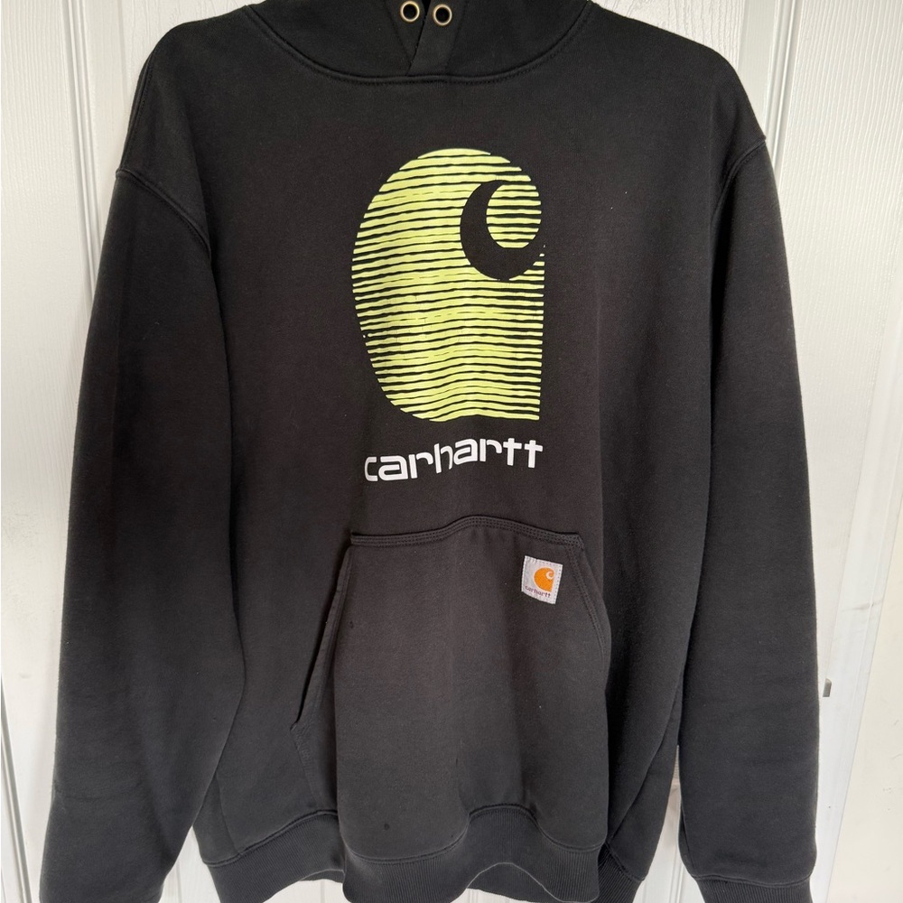 Carhartt Black Hoodie with Neon Yellow Graphic Logo